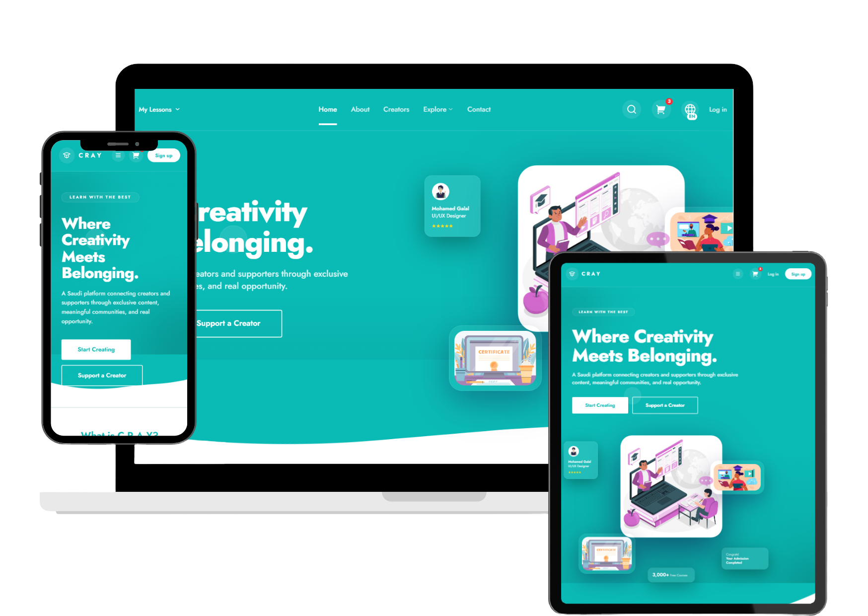 Mobile and tablet preview of the C R A I app